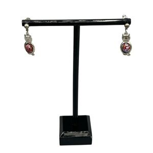 Vintage Cat Dangle Earrings Glass Cabochon